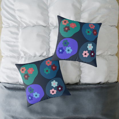 Blue Blooms Square Poly Canvas Pillow, 3 sizes