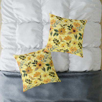 Yellow Flowers and Dots Canvas Pillow, 5 sizes