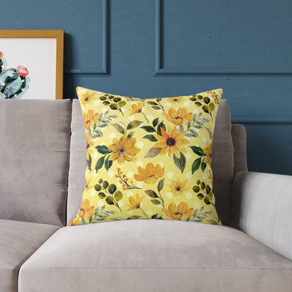 Yellow Flowers and Dots Canvas Pillow, 5 sizes