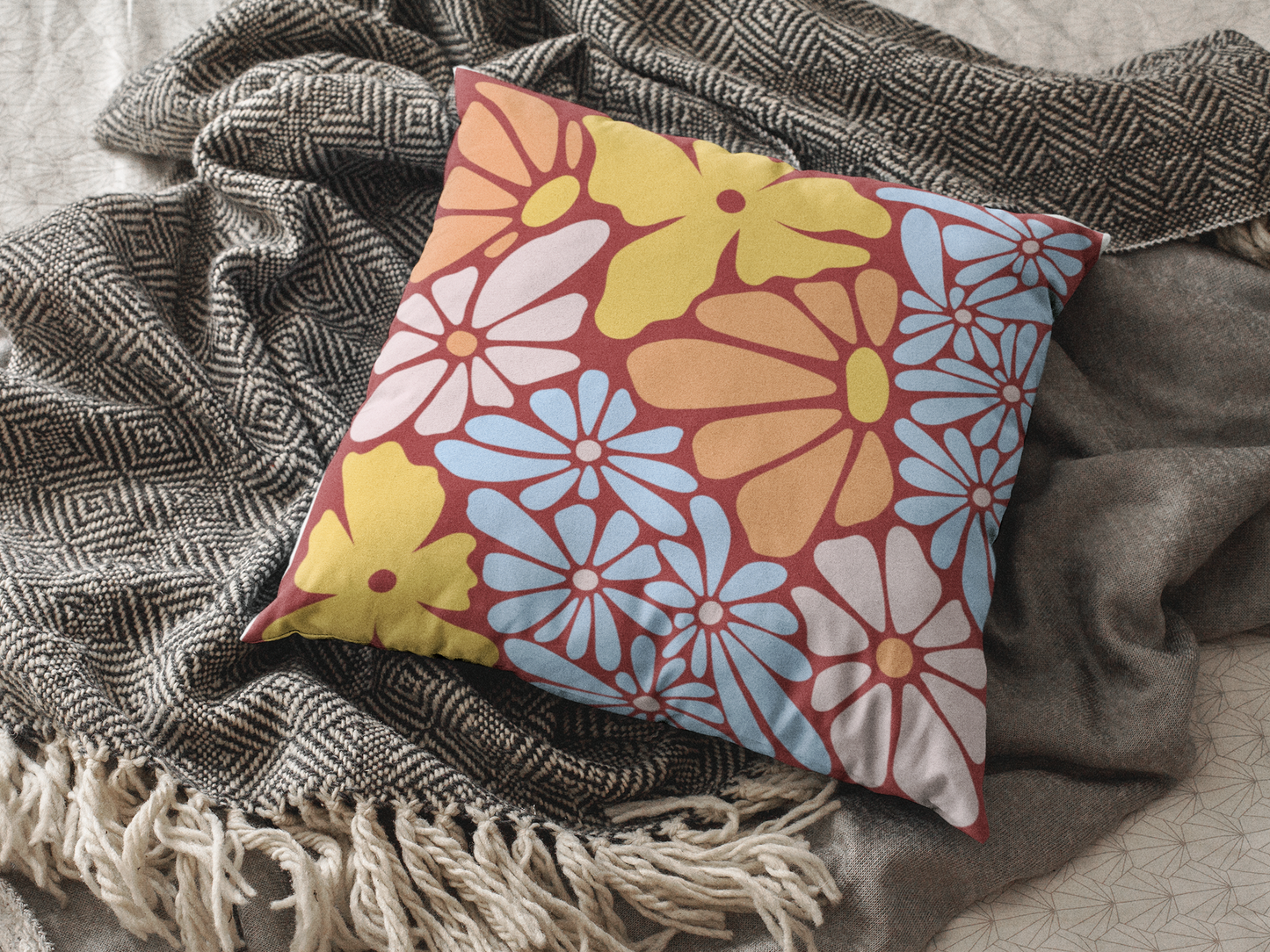 Boho Floral Pillow Cover, 3 sizes