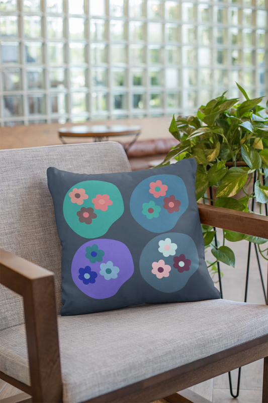 Blue Blooms Square Poly Canvas Pillow, 3 sizes