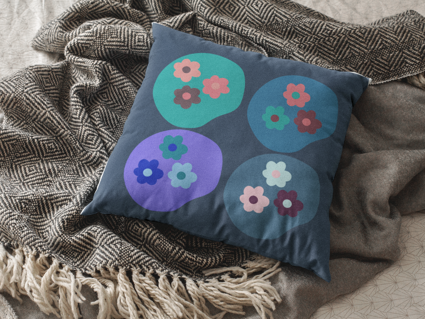 Blue Blooms Square Poly Canvas Pillow, 3 sizes
