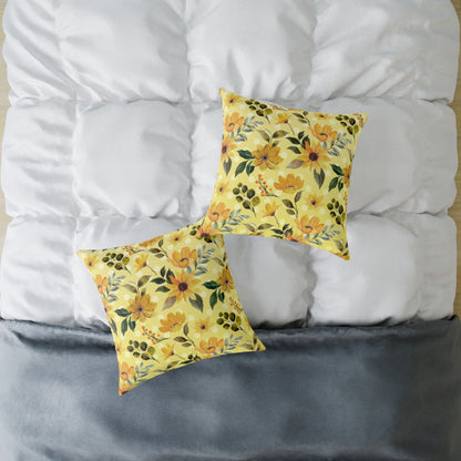 Yellow Flowers and Dots Canvas Pillow, 5 sizes